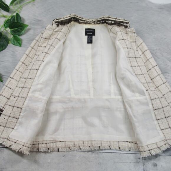 DONCASTER Ruffle Fringe Tweed Jacket Cotton Linen Blend Women’s Size 12 - Picture 9 of 13